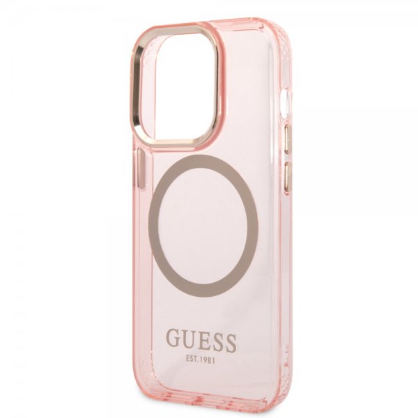 Guess iPhone 14 Pro Max Skal Translucent MagSafe Rosa