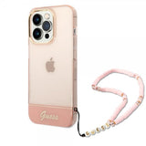 Guess iPhone 14 Pro Max Skal Translucent with Strap Rosa