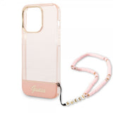 Guess iPhone 14 Pro Max Skal Translucent with Strap Rosa