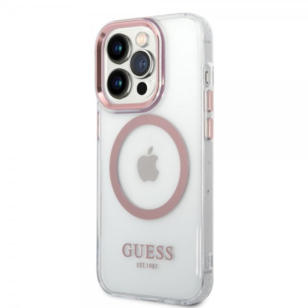 Guess iPhone 14 Pro Max Skal Transparent MagSafe Rosa Transparent
