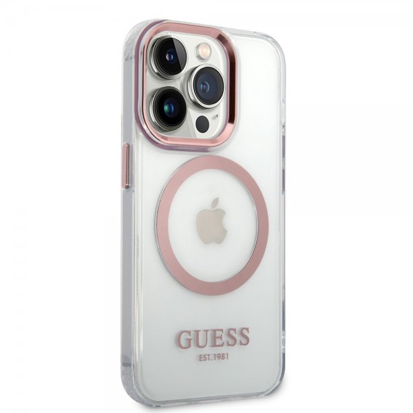 Guess iPhone 14 Pro Max Skal Transparent MagSafe Rosa Transparent