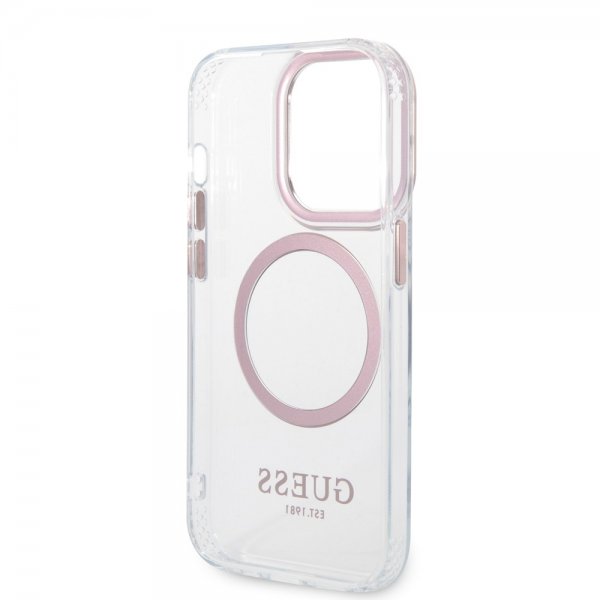 Guess iPhone 14 Pro Max Skal Transparent MagSafe Rosa Transparent