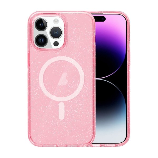 iPhone 14 Pro Skal Glitter MagSafe Rosa