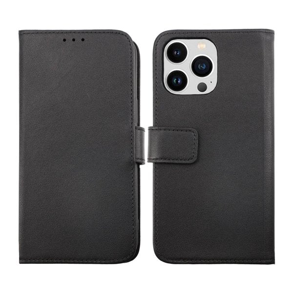 Rvelon iPhone 14 Pro Fodral Äkta läder Kortfack Svart