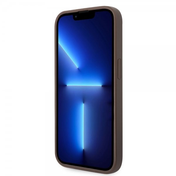 Guess iPhone 14 Pro Skal Bottom Stripe Metal Logo Brun