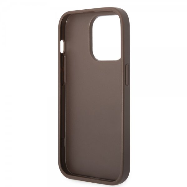 Guess iPhone 14 Pro Skal Bottom Stripe Metal Logo Brun