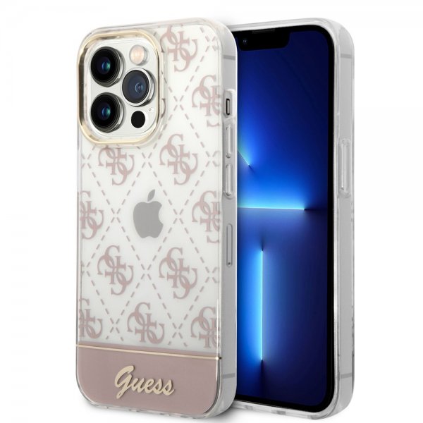 Guess iPhone 14 Pro Skal Bottom Stripe Script Logo Rosa
