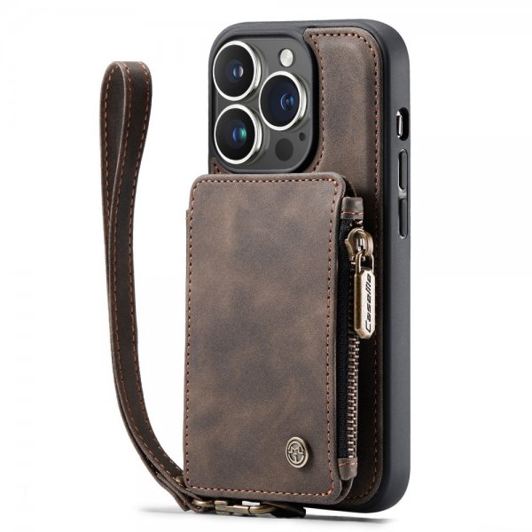 CaseMe iPhone 14 Pro Skal C20 Kortfack Dragkedja Brun