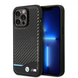 BMW iPhone 14 Pro Skal Carbon Effect Printed Logo Svart