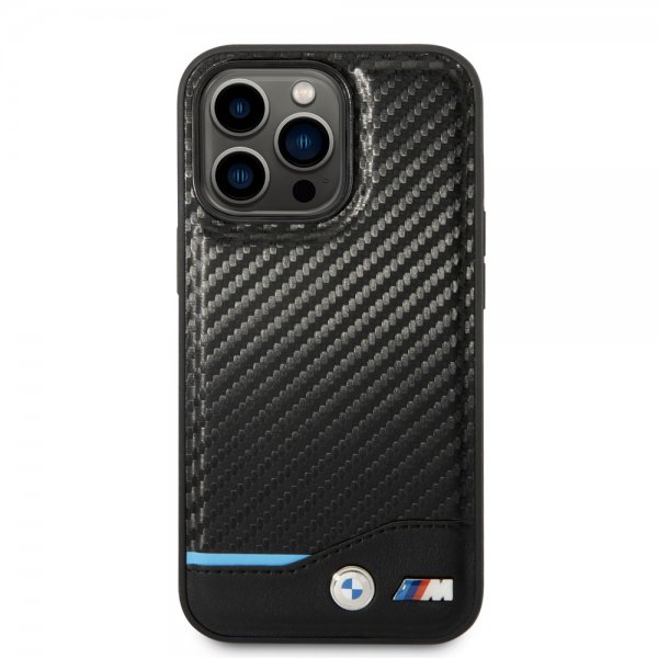 BMW iPhone 14 Pro Skal Carbon Effect Printed Logo Svart