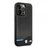 BMW iPhone 14 Pro Skal Carbon Effect Printed Logo Svart