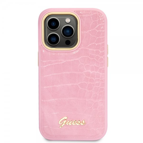 Guess iPhone 14 Pro Skal Croco Rosa