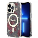 Guess iPhone 14 Pro Skal Flower MagSafe Kaki