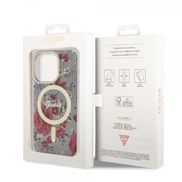 Guess iPhone 14 Pro Skal Flower MagSafe Kaki