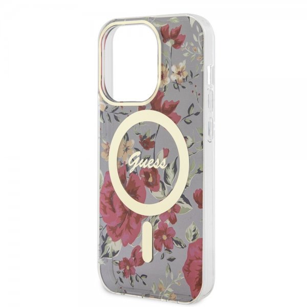 Guess iPhone 14 Pro Skal Flower MagSafe Kaki