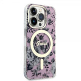 Guess iPhone 14 Pro Skal Flower MagSafe Rosa