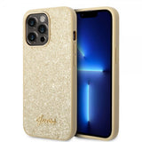Guess iPhone 14 Pro Skal Glitter Flakes Metal Logo Guld
