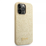 Guess iPhone 14 Pro Skal Glitter Flakes Metal Logo Guld