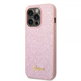 Guess iPhone 14 Pro Skal Glitter Flakes Metal Logo Rosa