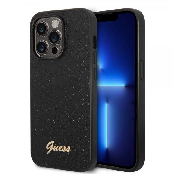 Guess iPhone 14 Pro Skal Glitter Flakes Metal Logo Svart