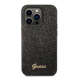 Guess iPhone 14 Pro Skal Glitter Flakes Metal Logo Svart