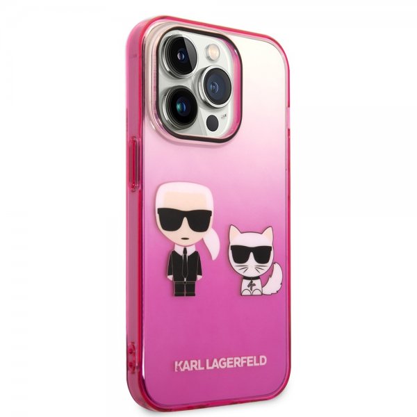 Karl Lagerfeld iPhone 14 Pro Skal Karl & Choupette Gradient Rosa