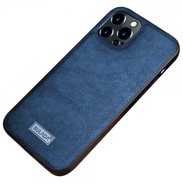 Sulada iPhone 14 Pro Skal Lädertextur Blå