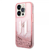 Karl Lagerfeld iPhone 14 Pro Skal Liquid Glitter Big Logo Rosa