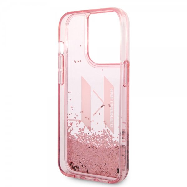 Karl Lagerfeld iPhone 14 Pro Skal Liquid Glitter Big Logo Rosa