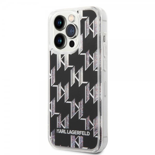 Karl Lagerfeld iPhone 14 Pro Skal Liquid Glitter Monogram Svart
