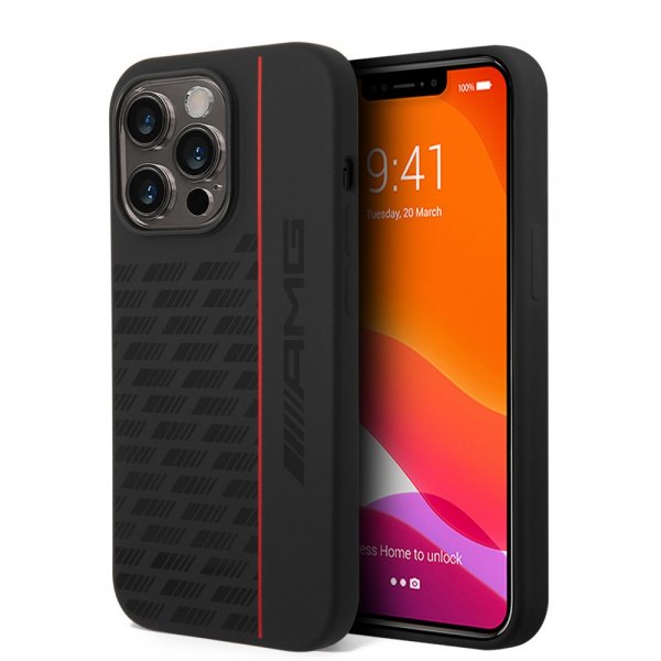 AMG iPhone 14 Pro Skal Liquid Silicone Carbon Pattern Svart