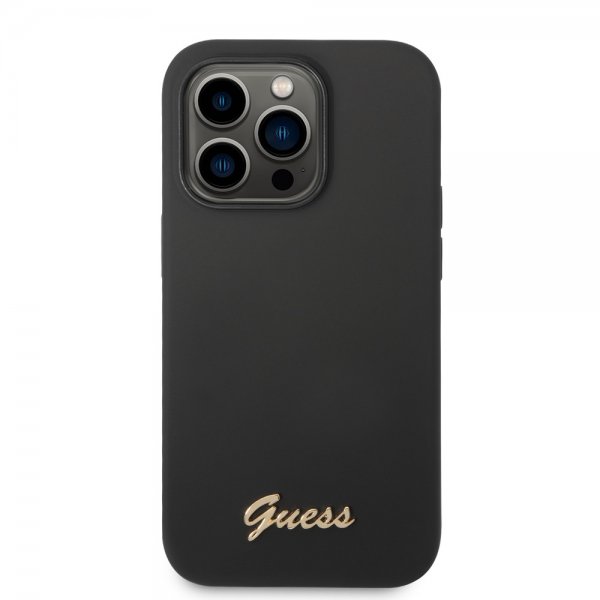 Guess iPhone 14 Pro Skal Liquid Silicone Metal Logo Svart