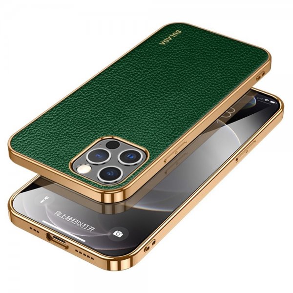 Sulada iPhone 14 Pro Skal Litchimönster Pläterad Kant Grön