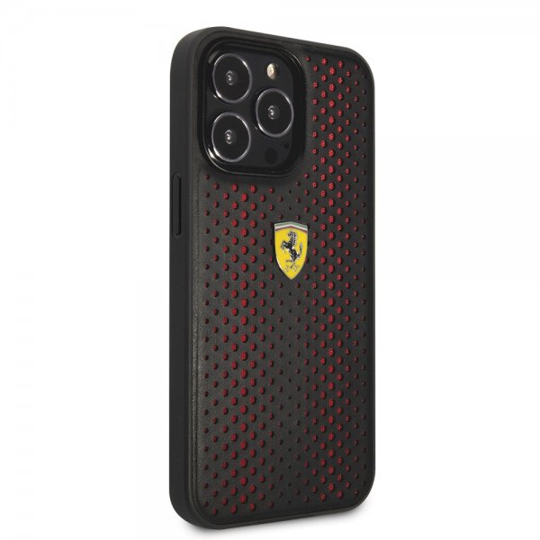 Ferrari iPhone 14 Pro Skal Logo Perforerad Röd