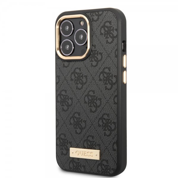 Guess iPhone 14 Pro Skal Metal Plate Logo MagSafe Svart