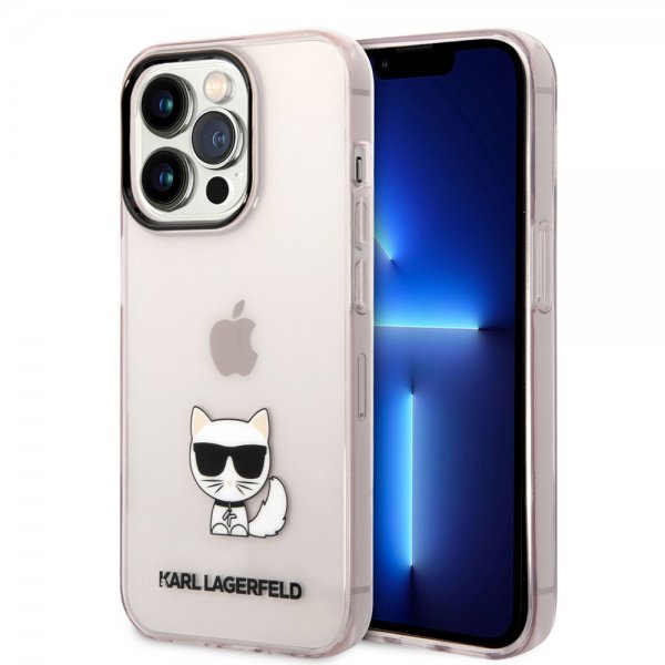 Karl Lagerfeld iPhone 14 Pro Skal Printed Choupette Transparent Rosa