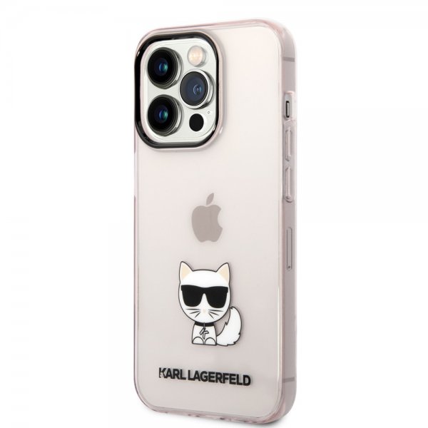 Karl Lagerfeld iPhone 14 Pro Skal Printed Choupette Transparent Rosa