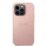 Guess iPhone 14 Pro Skal Saffiano Metal Logo Stripes Rosa