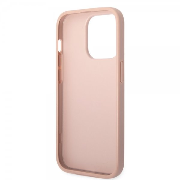 Guess iPhone 14 Pro Skal Saffiano Metal Logo Stripes Rosa