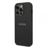Guess iPhone 14 Pro Skal Saffiano Metal Logo Stripes Svart