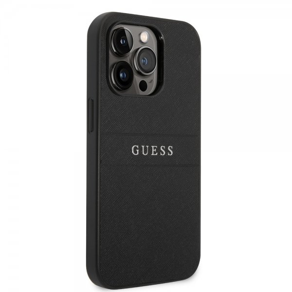 Guess iPhone 14 Pro Skal Saffiano Metal Logo Stripes Svart