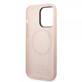 Guess iPhone 14 Pro Skal Silicone Metal Plate MagSafe Rosa