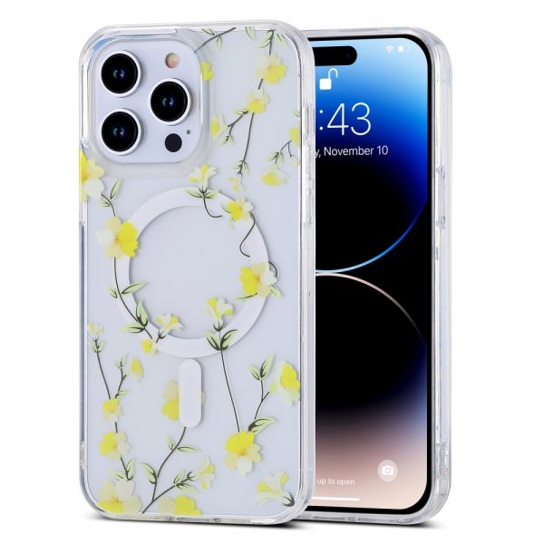 iPhone 14 Pro Skal Spring Series MagSafe Gula Blommor