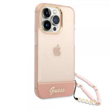 Guess iPhone 14 Pro Skal Translucent with Strap Rosa
