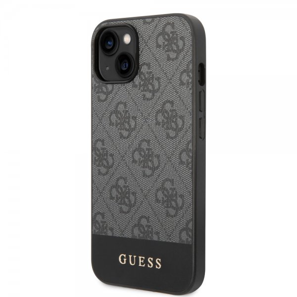 Guess iPhone 14 Skal Bottom Stripe Metal Logo Grå