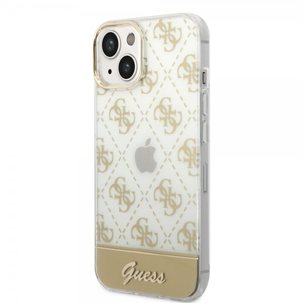 Guess iPhone 14 Skal Bottom Stripe Script Logo Guld