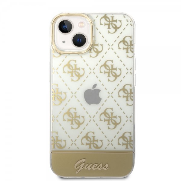 Guess iPhone 14 Skal Bottom Stripe Script Logo Guld