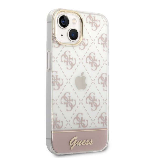 Guess iPhone 14 Skal Bottom Stripe Script Logo Rosa