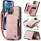 CaseMe iPhone 14 Skal C20 Kortfack Dragkedja Rosa