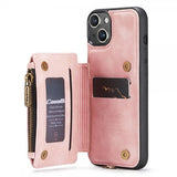 CaseMe iPhone 14 Skal C20 Kortfack Dragkedja Rosa